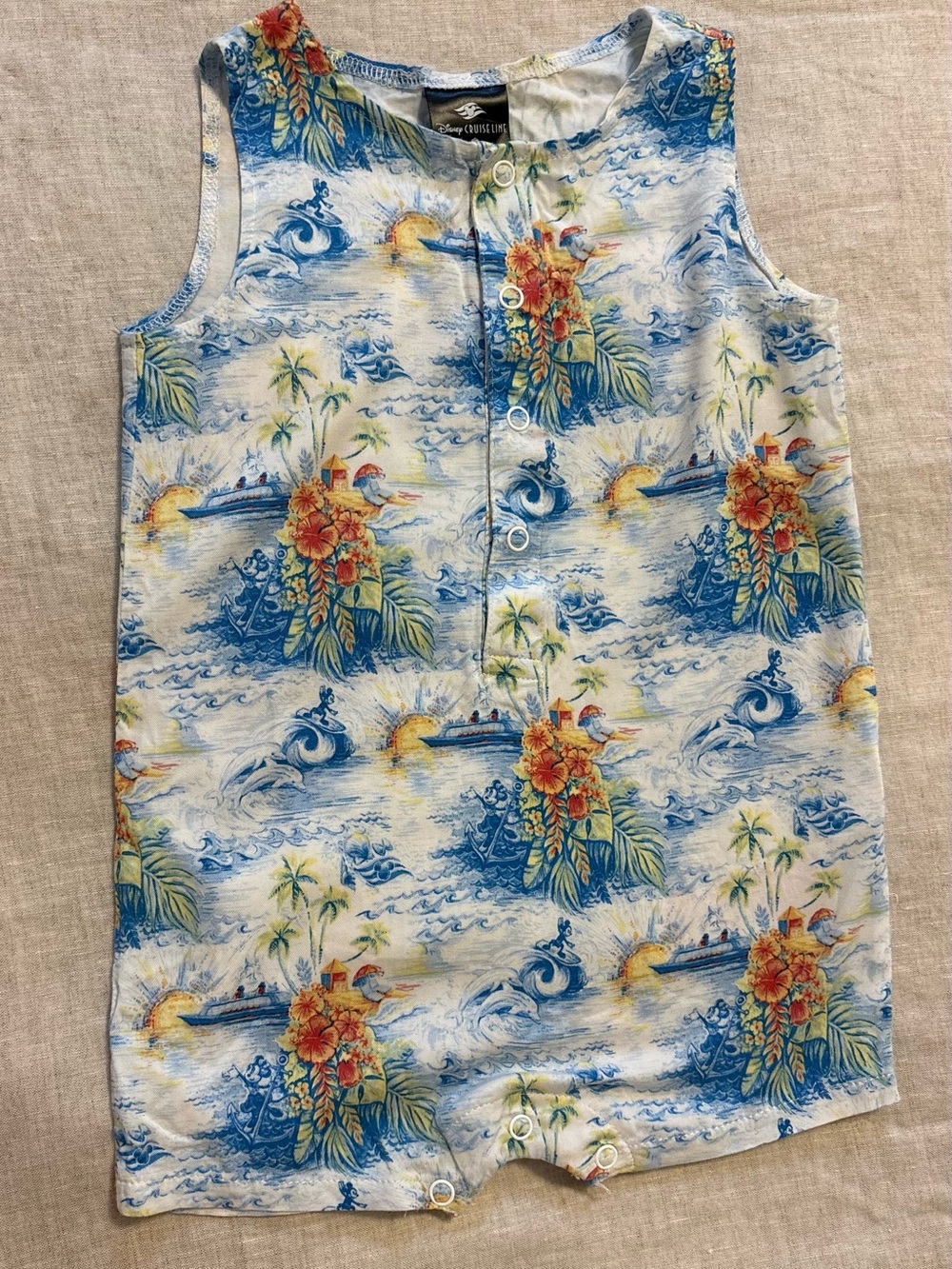 Disney Cruise Line Baby Tropical Print Romper Sunsuit Mickey 12-18M